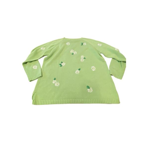Quacker Factory Lime Green Crewneck Sweater With Daisies Oversized Large - Picture 7 of 15